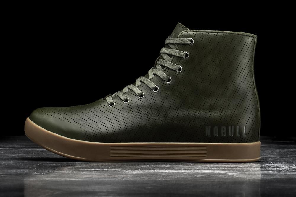 NOBULL Men's High-Top Leather Training Shoes - Army - Ireland (6385LERDX)